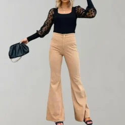 Broeken & Rokken Dames*Abel - Trendy corduroy uitlopende zomerbroek