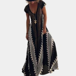 Jurken & Jumpsuits Dames*Adelina - Zomerse boheemse maxi jurk met geometrisch patroon