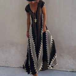 Jurken & Jumpsuits Dames*Adelina - Zomerse boheemse maxi jurk met geometrisch patroon