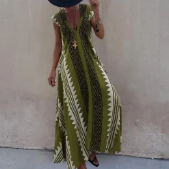 Jurken & Jumpsuits Dames*Adelina - Zomerse boheemse maxi jurk met geometrisch patroon