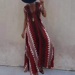 Jurken & Jumpsuits Dames*Adelina - Zomerse boheemse maxi jurk met geometrisch patroon