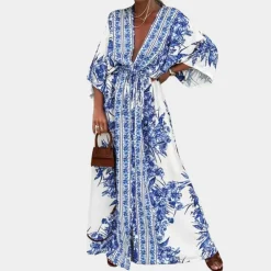 Jurken & Jumpsuits Dames*Adelyn - Lange damesjurk met wijde mouwen voor de zomer