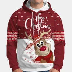 Jassen Heren*ADRIANNE - Casual Kerst Hoodies voor Heren Rood