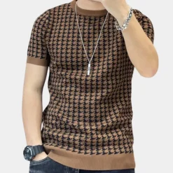 Shirts Heren*Adrianus - Houndstooth stijl zomer overhemd voor heren