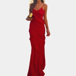 Jurken & Jumpsuits Dames*Adrienne - Elegante lange damesjurk met ruches voor de zomer