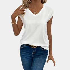 Topjes & Shirts Dames*Afrodite - Casual dames t-shirt met v-hals voor de zomer Wit