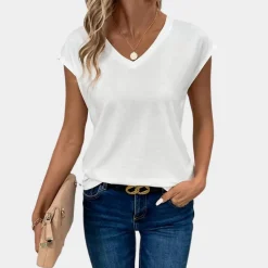 Topjes & Shirts Dames*Afrodite - Casual dames t-shirt met v-hals voor de zomer Wit