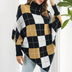 Truien & Vesten Heren|Truien & Vesten Dames*Aikaterini - Dames Zomerse Trui met Stijlvol Geruit Patroon Bruin Zwart