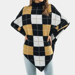 Truien & Vesten Heren|Truien & Vesten Dames*Aikaterini - Dames Zomerse Trui met Stijlvol Geruit Patroon Bruin Zwart