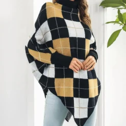 Truien & Vesten Heren|Truien & Vesten Dames*Aikaterini - Dames Zomerse Trui met Stijlvol Geruit Patroon Bruin Zwart