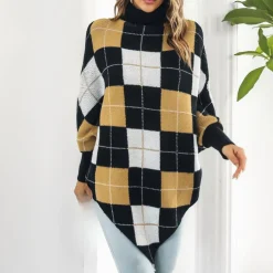 Truien & Vesten Heren|Truien & Vesten Dames*Aikaterini - Dames Zomerse Trui met Stijlvol Geruit Patroon Bruin Zwart