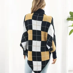 Truien & Vesten Heren|Truien & Vesten Dames*Aikaterini - Dames Zomerse Trui met Stijlvol Geruit Patroon Bruin Zwart