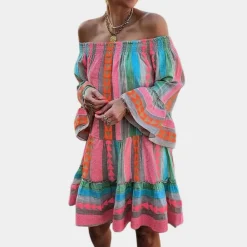 Jurken & Jumpsuits Dames*Aline - Stijlvolle en kleurrijke zomerjurk voor vrouwen - Perfect voor Lente en Zomer Roze blauw