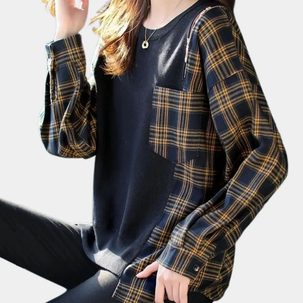 Truien & Vesten Dames*AMELY - Geraffineerde Zomerse Geruite Trui voor Dames Zwart