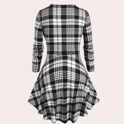 Jurken & Jumpsuits Dames*Andrada - Elegante zomerse geruite jurk voor dames Zwart