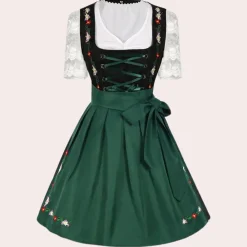 Jurken & Jumpsuits Dames*Andrina - Dames Zomerse Oktoberfest Dirndl met Kantmouwen Zwart