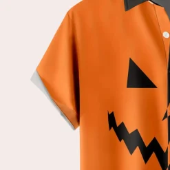 Shirts Heren*Anitra - Spookachtige Pompoengezicht Zomert-shirt voor Mannen Zwart