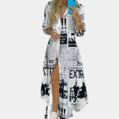 Jurken & Jumpsuits Dames*Antonia - Luxe Zomerjurk met Artistieke Kranten Print