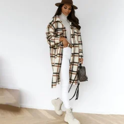 Jassen Dames*AOIFE - Luchtige geruite lange jas voor dames, perfect voor de zomer