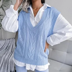 Truien & Vesten Dames*Arlette - Vrouwen Kabelgebreid V-hals Zomervest