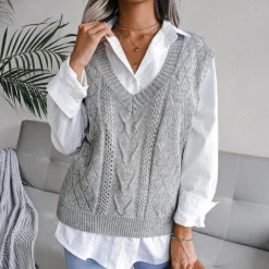 Truien & Vesten Dames*Arlette - Vrouwen Kabelgebreid V-hals Zomervest