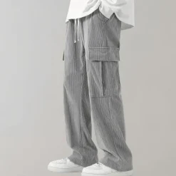 Broeken Heren*Balder - Lichte corduroy cargo broek met klepzakken voor de zomer