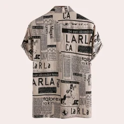 Shirts Heren*Bartosz - Modern herenoverhemd met krantenprint voor de zomer Khaki