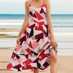 Jurken & Jumpsuits Dames*Belle - Elegante midi zomerjurk Rood