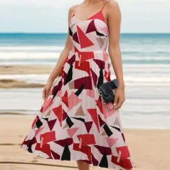 Jurken & Jumpsuits Dames*Belle - Elegante midi zomerjurk Rood