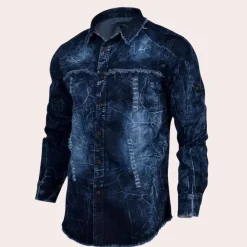 Shirts Heren*BILLY - Klassiek Denim Zomer Overhemd voor Heren Donkerblauw