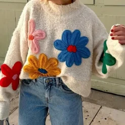 Truien & Vesten Dames*BRENDA - Stijlvolle Zomerse Bloementrui voor Dames Wit