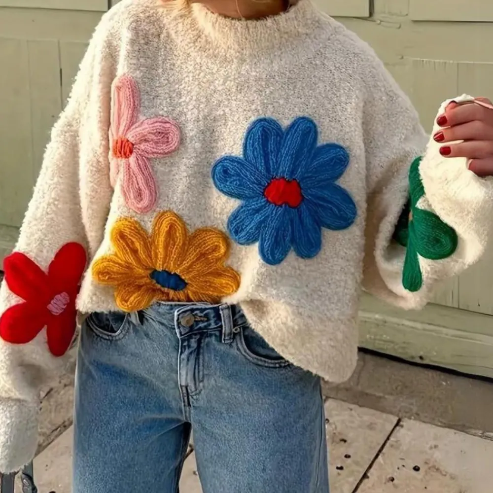 Truien & Vesten Dames*BRENDA - Stijlvolle Zomerse Bloementrui voor Dames Wit