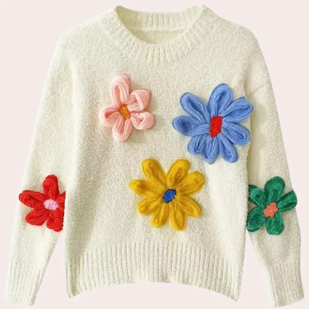 Truien & Vesten Dames*BRENDA - Stijlvolle Zomerse Bloementrui voor Dames Wit