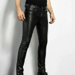 Broeken Heren*BRENT - e imitatie leren zomerbroek voor heren Zwart