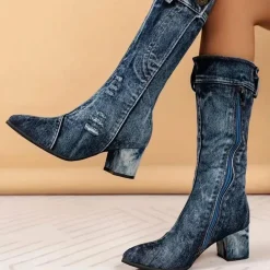 Damesschoenen*BRIELLE - Dames Halfhoge Laarzen voor Zomeravonturen Denimblauw