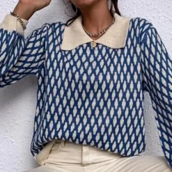 Truien & Vesten Dames*Bronwen - Trendy dames trui met kraag detail voor de lente en zomer Blauw