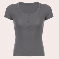 Topjes & Shirts Dames*Casual damestop met korte mouwen voor de zomer Grijs