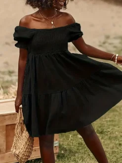 Jurken & Jumpsuits Dames*Casual off shoulder zomerjurk voor dames