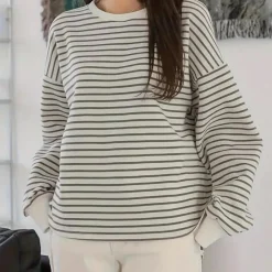 Topjes & Shirts Dames*CHERYL - Comfortabel Gestreept Zomersweatshirt voor Dames Beige