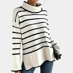 Truien & Vesten Dames*Clarice - Trendy gestreepte coltrui voor dames, perfect voor de lente en zomer