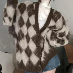 Truien & Vesten Dames*CLARIMONE - Elegant Geruit Damesvest voor de Zomer Bruin