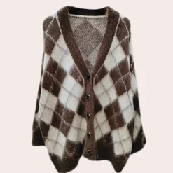 Truien & Vesten Dames*CLARIMONE - Elegant Geruit Damesvest voor de Zomer Bruin