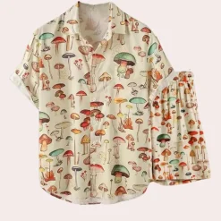 Sets Heren*Clovis - Heren tweedelige zomerkleding met paddenstoelenprint voor de zomer