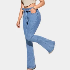 Broeken & Rokken Dames*Damesjeans met hoge stretch en wijde pijpen - Zomerse Editie Blauw