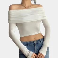 Topjes & Shirts Dames*Damestop met lange mouwen en off-shoulder voor de zomer