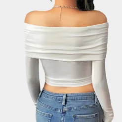 Topjes & Shirts Dames*Damestop met lange mouwen en off-shoulder voor de zomer