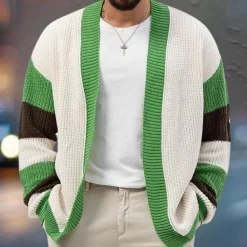 Truien & Vesten Heren*Damianos - Stijlvol gebreid herenvest met kleurvlakken voor de zomer Groen