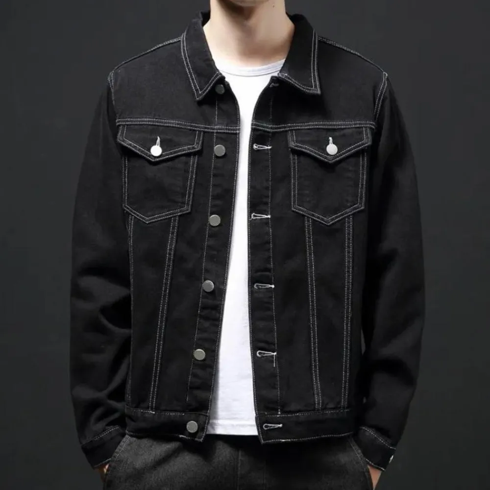 Jassen Heren*Darcio - Denim zomerjas voor heren met trendy look Zwart