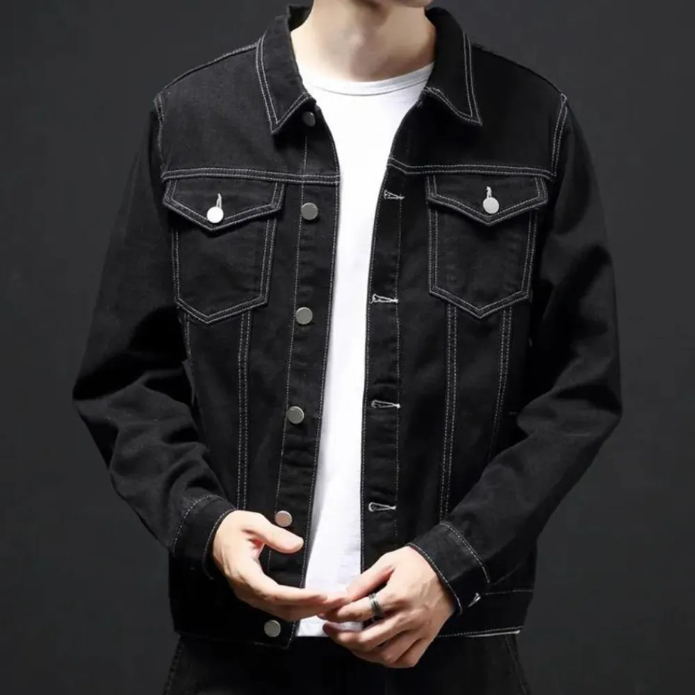 Jassen Heren*Darcio - Denim zomerjas voor heren met trendy look Zwart