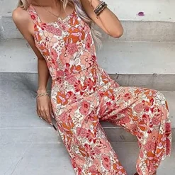 Jurken & Jumpsuits Dames*Desiree - Dames Stijlvolle Zomerse Bloemen Jumpsuit Oranje